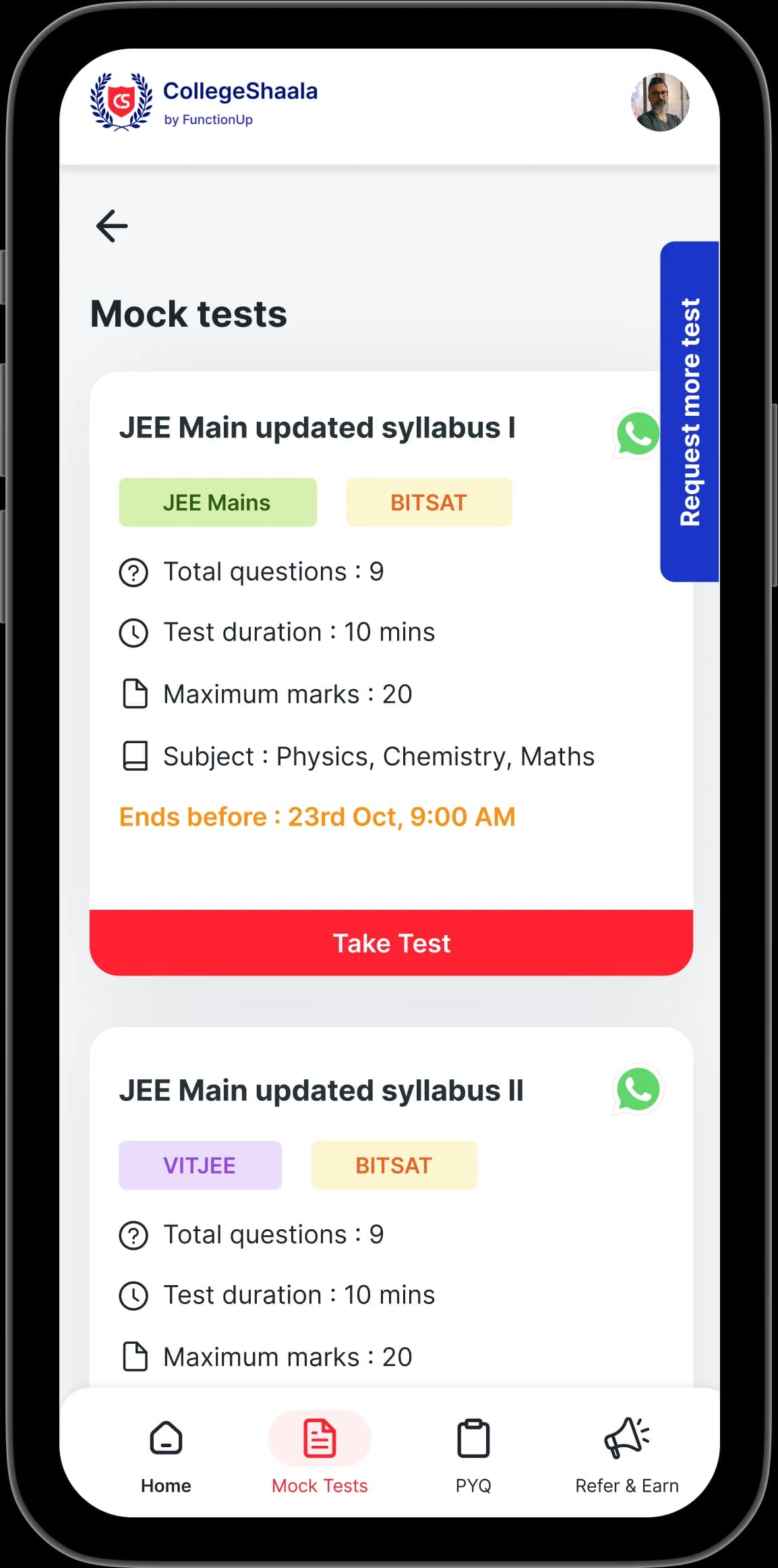 Collegeshaala screens for subscribed users