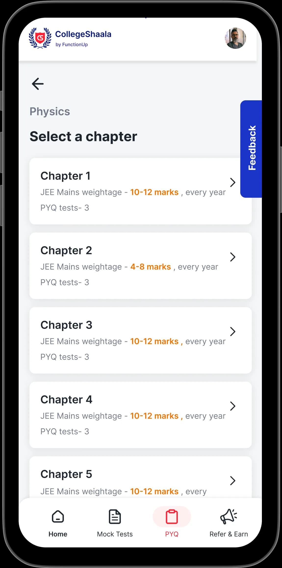 Collegeshaala screens for subscribed users