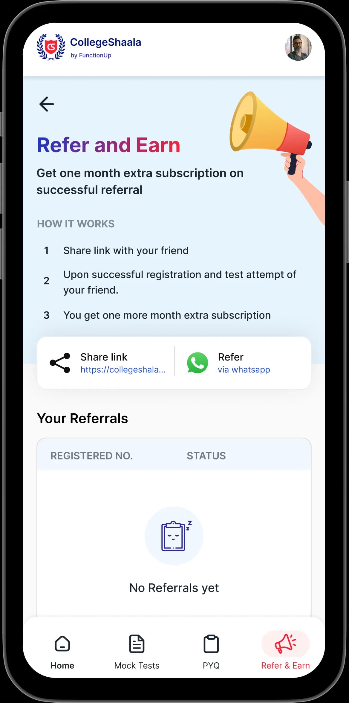 Collegeshaala screens for subscribed users